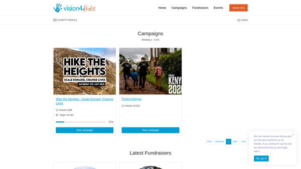Screenshot of the vision4kids website