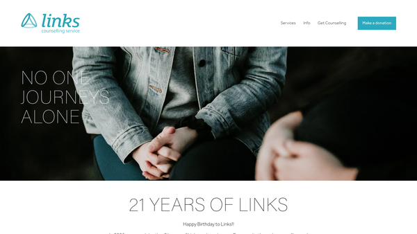 Screenshot of the Links Counselling Service website