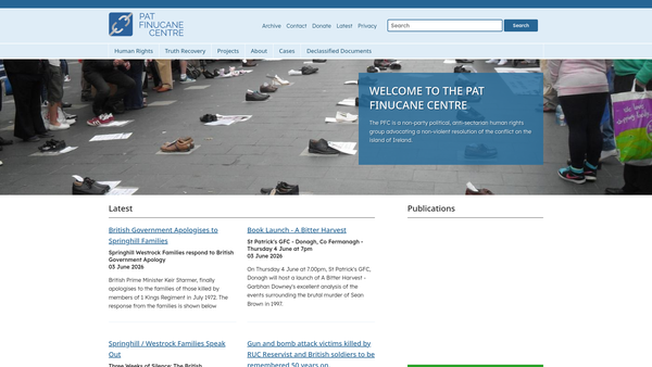 Screenshot of the The Pat Finucane Centre Ltd website