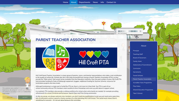 Screenshot of the Hill Croft Parent Teacher Association website
