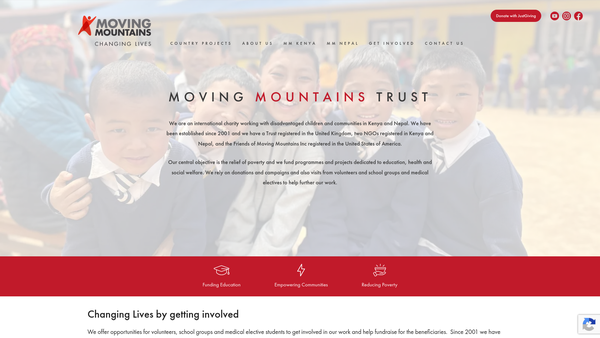 Screenshot of the Moving Mountains Trust website