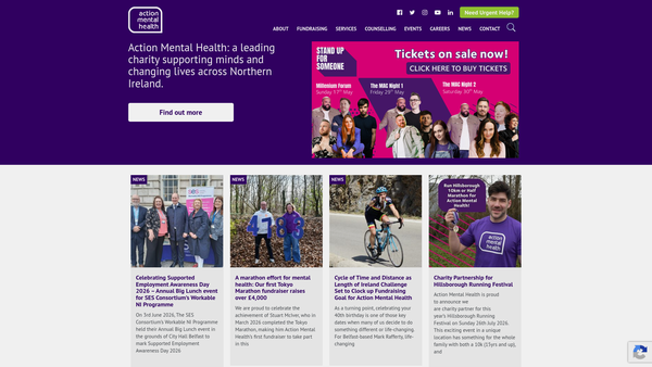Screenshot of the Action Mental Health website