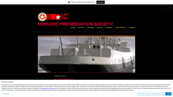Screenshot of the Nomadic Preservation Society website