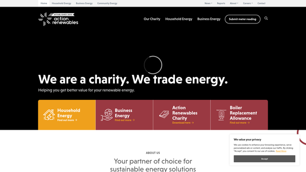 Screenshot of the Action Renewables website