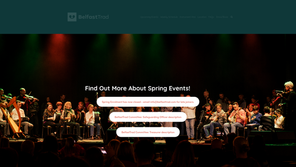 Screenshot of the BelfastTrad (Traditional Music and Dance Society) website