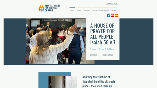 Screenshot of the New Testament Pentecostal Church website