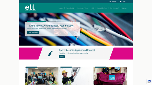 Screenshot of the Electrical Training (NI) Limited website
