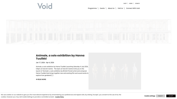 Screenshot of the Void Art Centre website