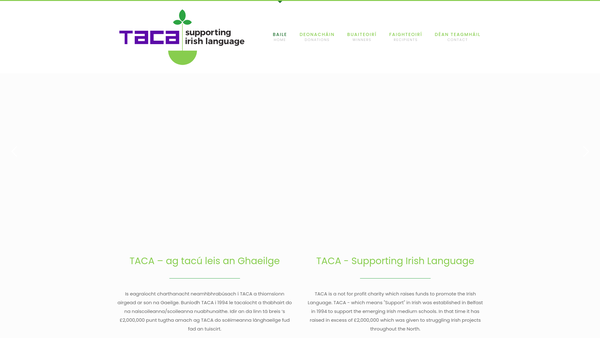 Screenshot of the Taca website
