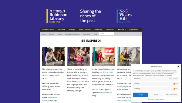 Screenshot of the Armagh Robinson Library website