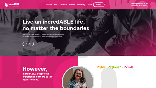 Screenshot of the Incredable website