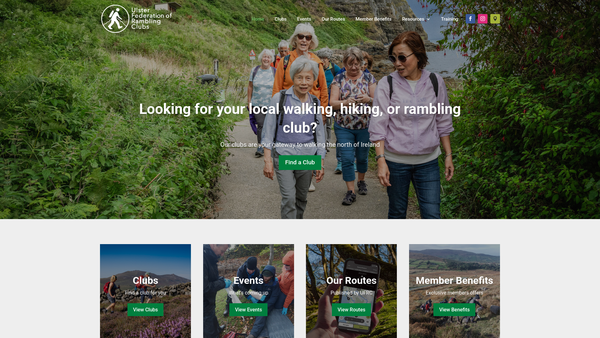 Screenshot of the Ulster Federation of Rambling Clubs website