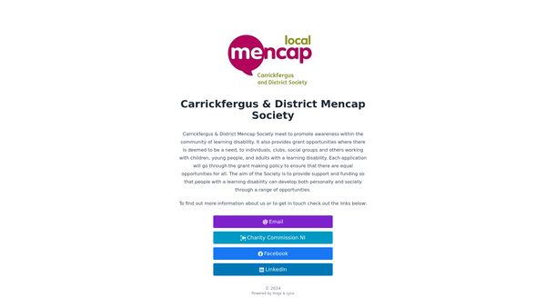 Screenshot of the Carrickfergus & District Mencap Society website