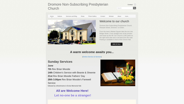 Screenshot of the Dromore Non-Subscribing Presbyterian Church website