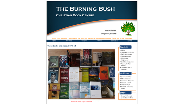 Screenshot of the The Burning Bush (Christian Bookshop) website