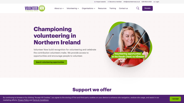 Screenshot of the Volunteer Now website