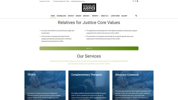 Screenshot of the Relatives for Justice Ltd. website