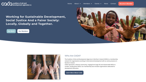 Screenshot of the Coalition of Aid & Development Agencies Northern Ireland website
