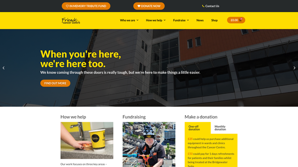 Screenshot of the Friends of the Cancer Centre website