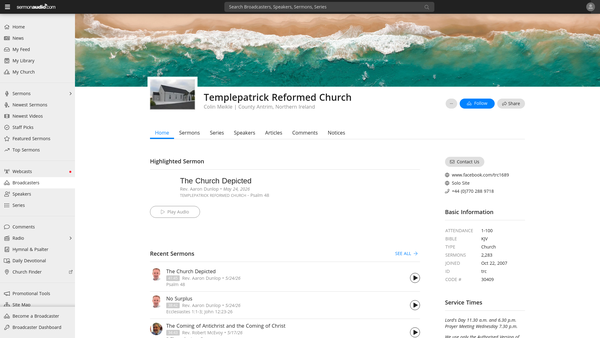 Screenshot of the Templepatrick Reformed Church website