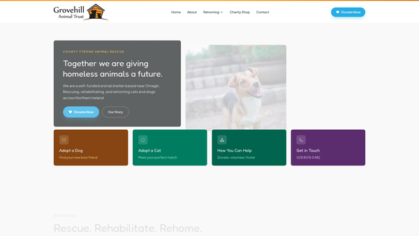 Screenshot of the Grovehill Animal Trust website