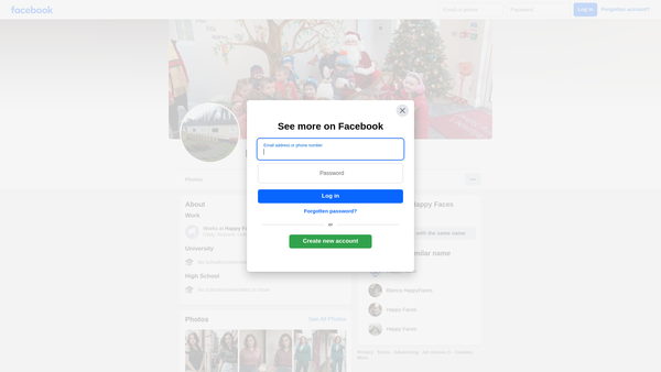 Screenshot of the Happy Faces Playgroup website