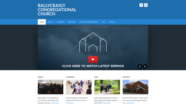 Screenshot of the Ballycraigy Congregational Church website
