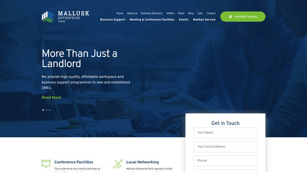 Screenshot of the Mallusk Enterprise Park Limited website