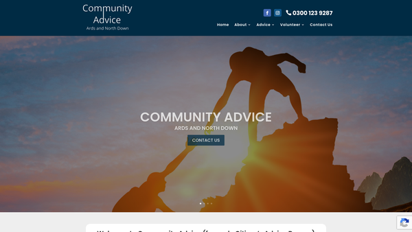 Screenshot of the Community Advice Ards and North Down Ltd website