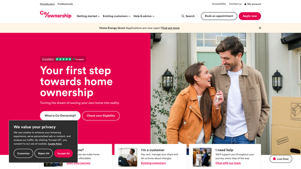 Screenshot of the Northern Ireland Co-Ownership Housing Association Limited website