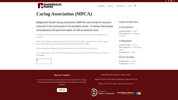 Screenshot of the Magheralin Parish Caring Association website