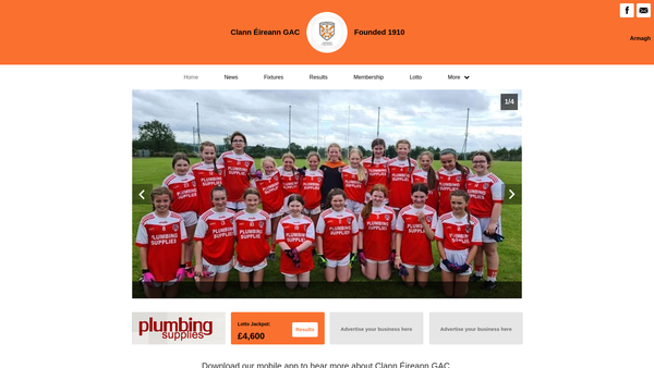 Screenshot of the Clann Eireann Youth Club website