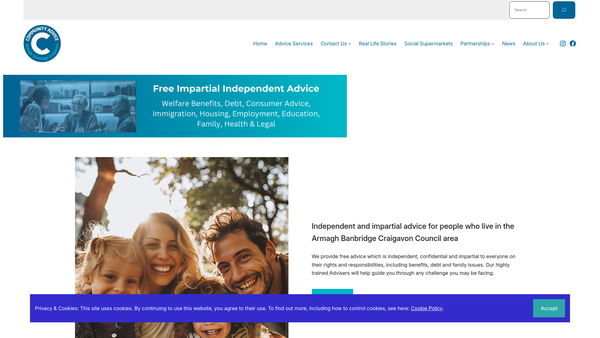 Screenshot of the Community Advice Armagh Banbridge & Craigavon Limited website