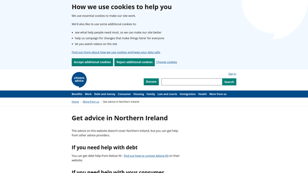Screenshot of the Community Advice Armagh website
