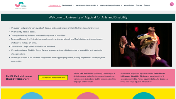 Screenshot of the Arts & Disability Forum website