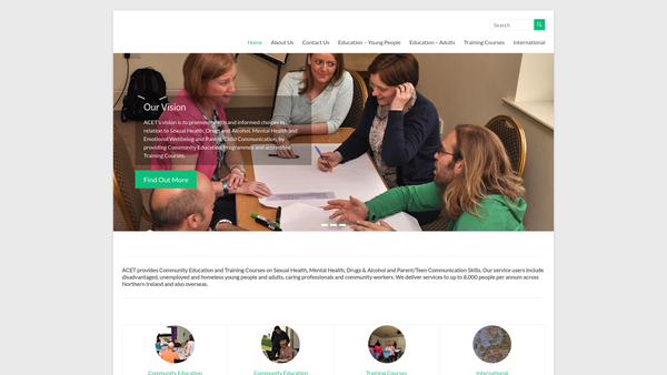 Screenshot of the AIDS Care Education And Training (Northern Ireland) Ltd website