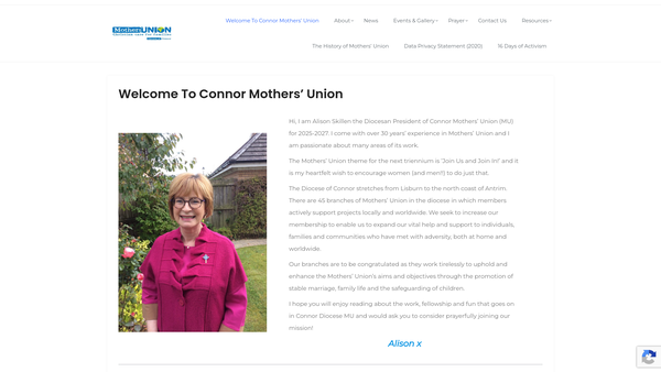 Screenshot of the Mothers' Union Connor Diocese website