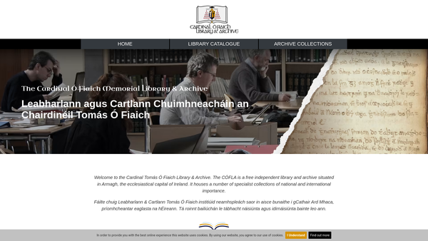 Screenshot of the The Cardinal Tomás Ó Fiaich Memorial Library & Archive Trust website