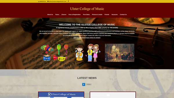 Screenshot of the Ulster College of Music website