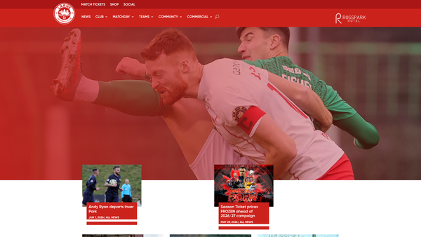 Screenshot of the Larne Football Club (NI) website