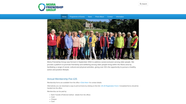 Screenshot of the Moira Friendship Group website