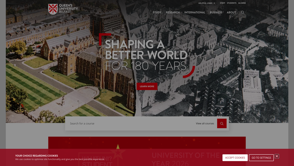 Screenshot of the The Queen's University of Belfast website