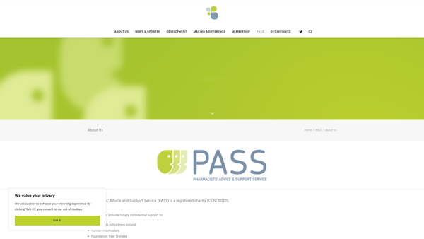Screenshot of the Pharmacists' Advice and Support Service website