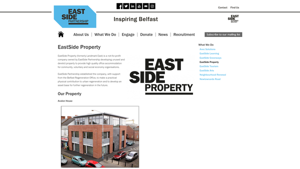 Screenshot of the EastSide Property Belfast website