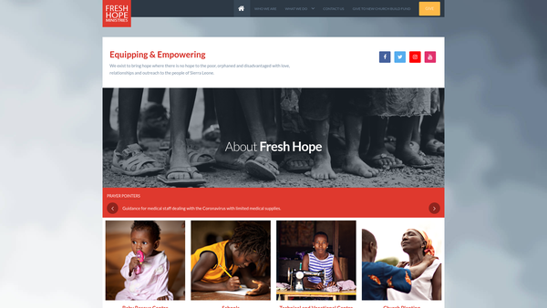 Screenshot of the Fresh Hope Ministries International website
