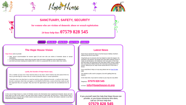 Screenshot of the Hope House (HH) website