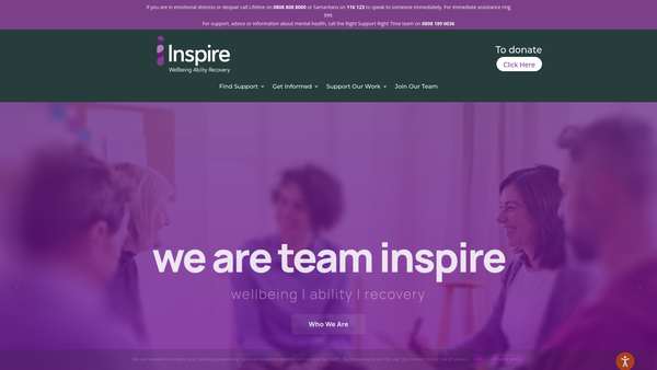 Screenshot of the Inspire Disability Services website