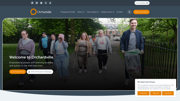 Screenshot of the Orchardville Society Limited website