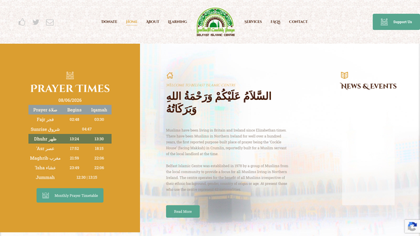 Screenshot of the Belfast Islamic Centre website