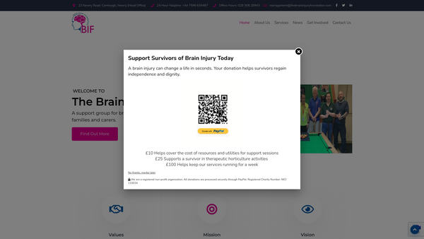 Screenshot of the The Brain Injury Foundation website